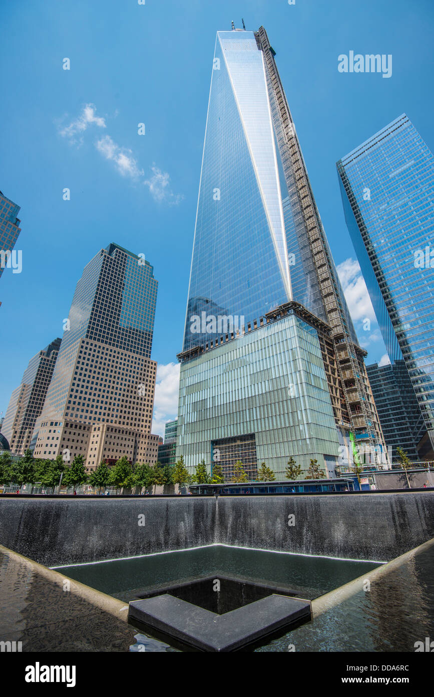 World Trade Center Memorial Fountain in New York City. Stock Photo