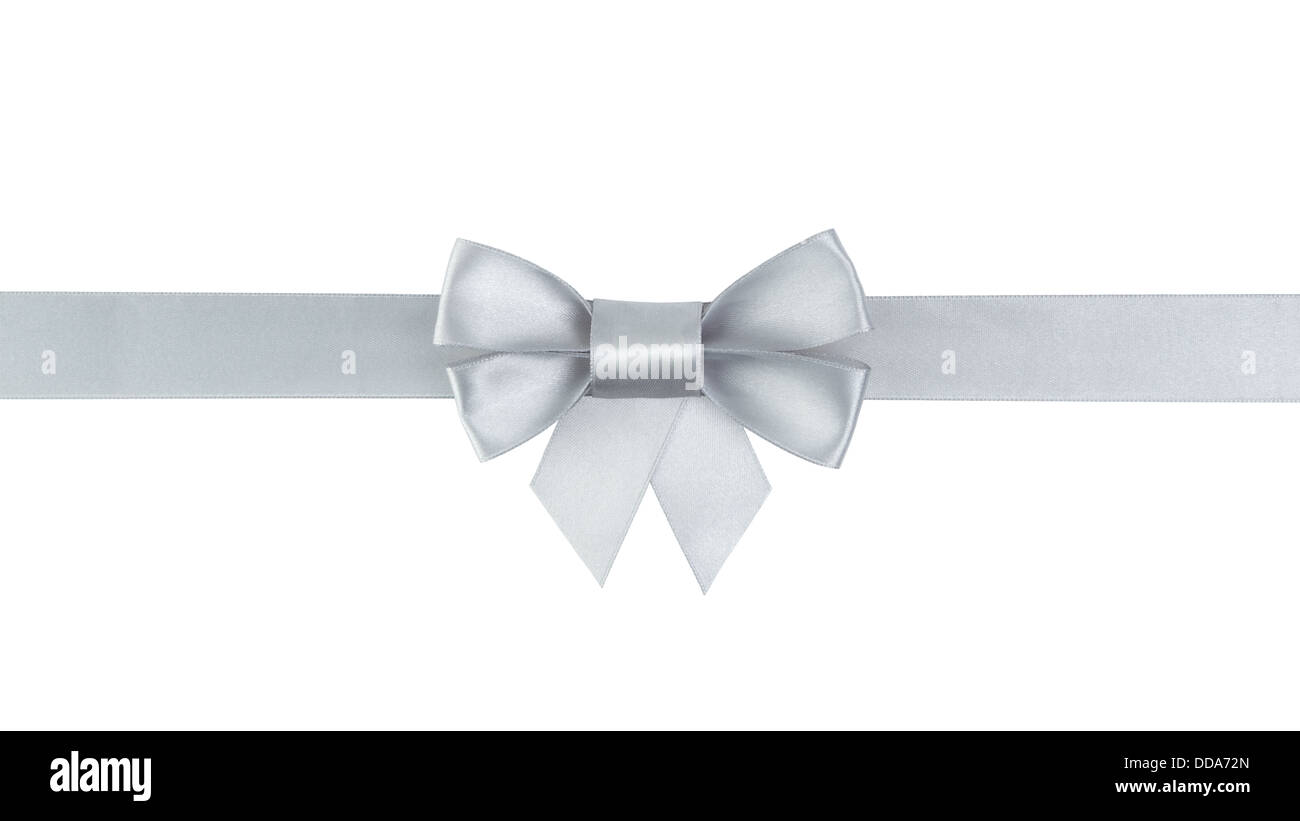 silver ribbon bow with tails border, isolated on white Stock Photo - Alamy