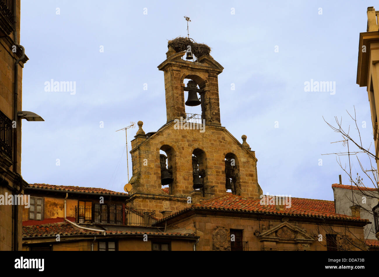 Sepulveda square Mayor old building with bell tower Stock Photo