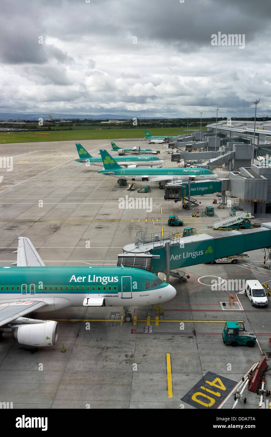 Aer lingus aircraft parked on the tarmac at Dublin airport, Terminal 2, ireland. Stock Photo