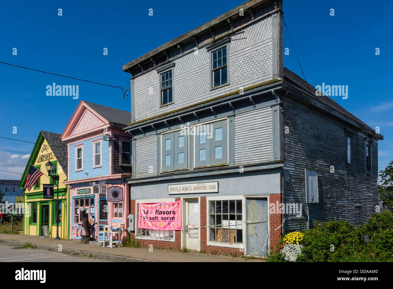The front sides of three buildings on Water st., the main street in