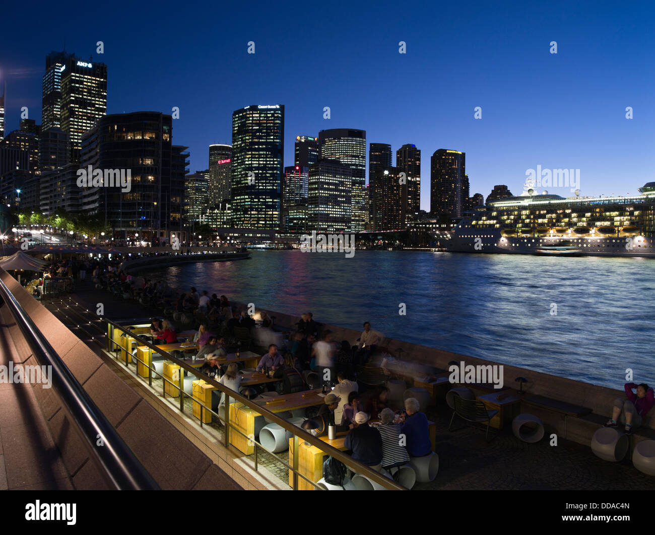 dh Sydney Harbour SYDNEY AUSTRALIA people evening alfresco cafe restaurants city restaurant harbor night skyli Stock Photo