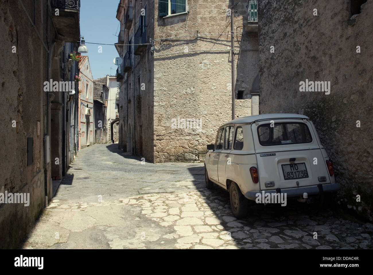 Old Renault 4 in the narrow streets of Vairano Patenora in Campania, Italy, Europe Stock Photo