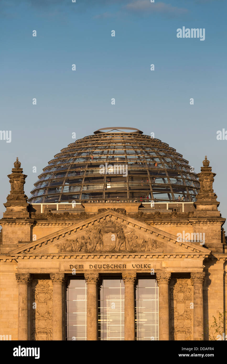 pediment and dome of the Reichstag building, Berlin, Germany Stock Photo