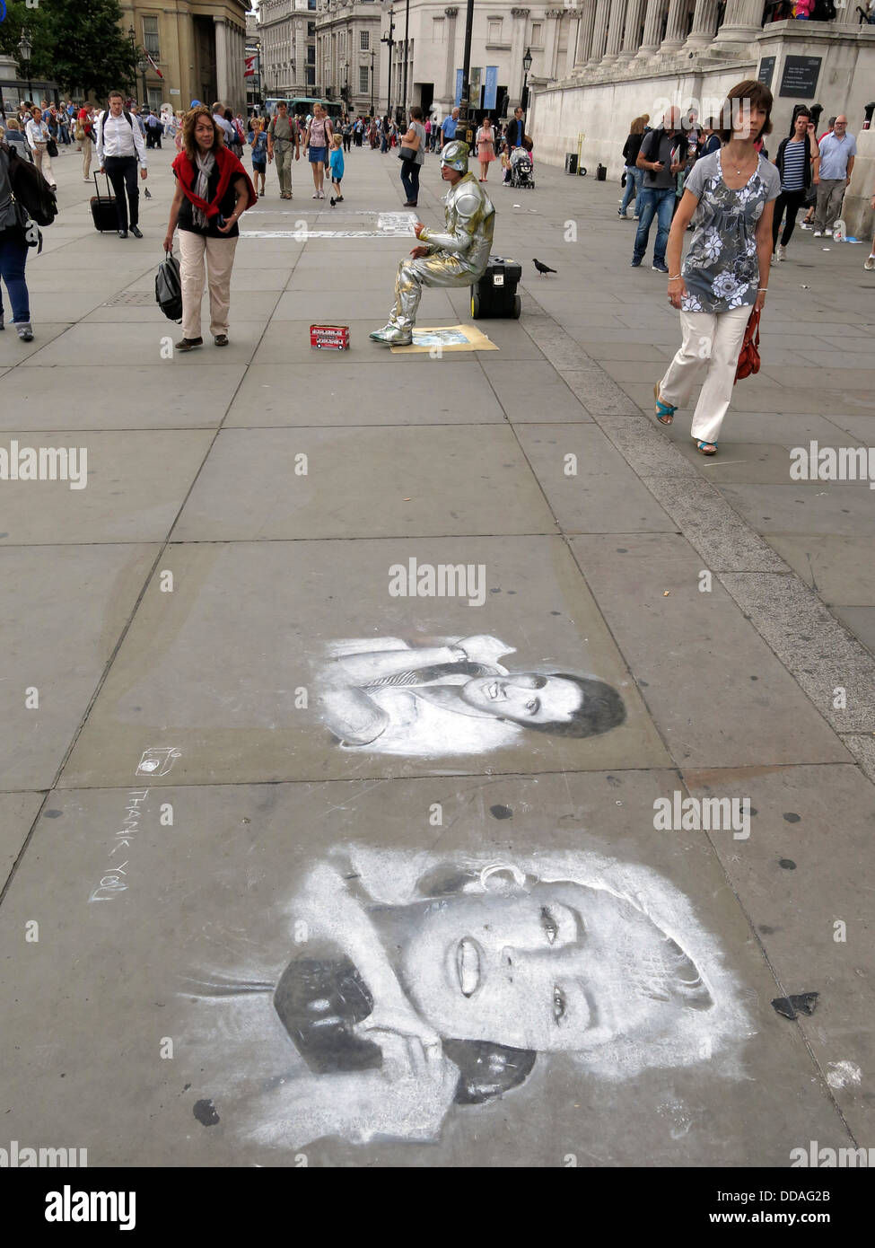 Street art drawn with chalk on the ground in Trafalgar Square, London Stock Photo