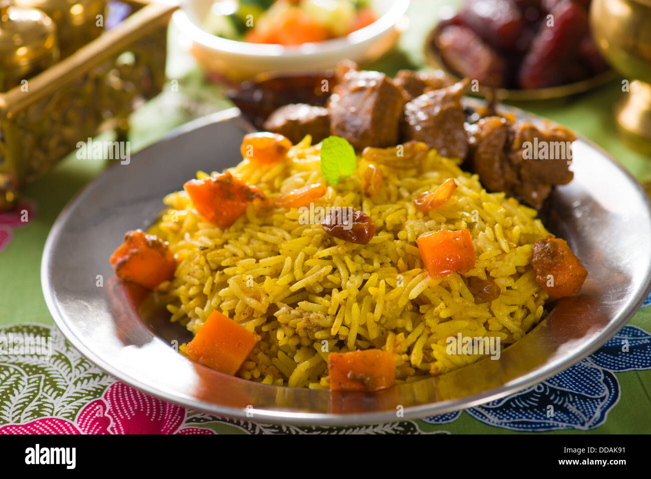 arabic rice, ramadan foods in middle east usually served with tandoor lamb Stock Photo