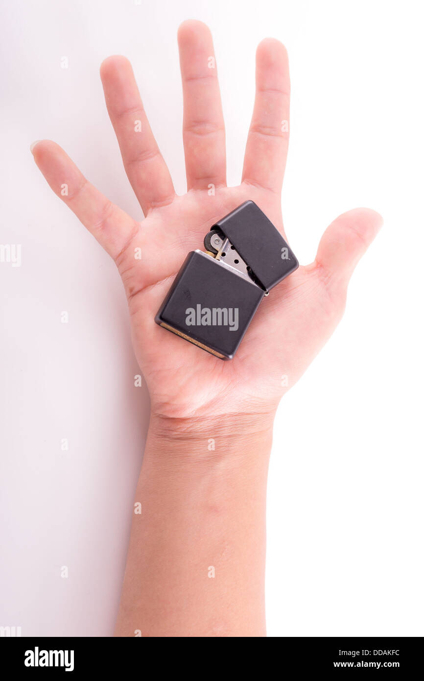 Hand hold holding lighter, on white background Stock Photo Alamy