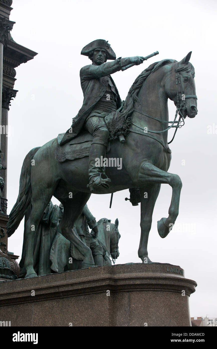 Bronze Statue of Baron Ernst Gideon von Laudon on his Horse at the Maria Theresa Monument in Vienna Austria Stock Photo