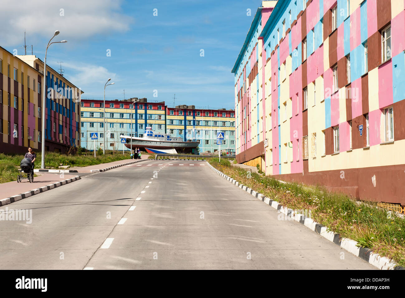 Coloured apartment houses, Siberian city Anadyr, Chukotka Province