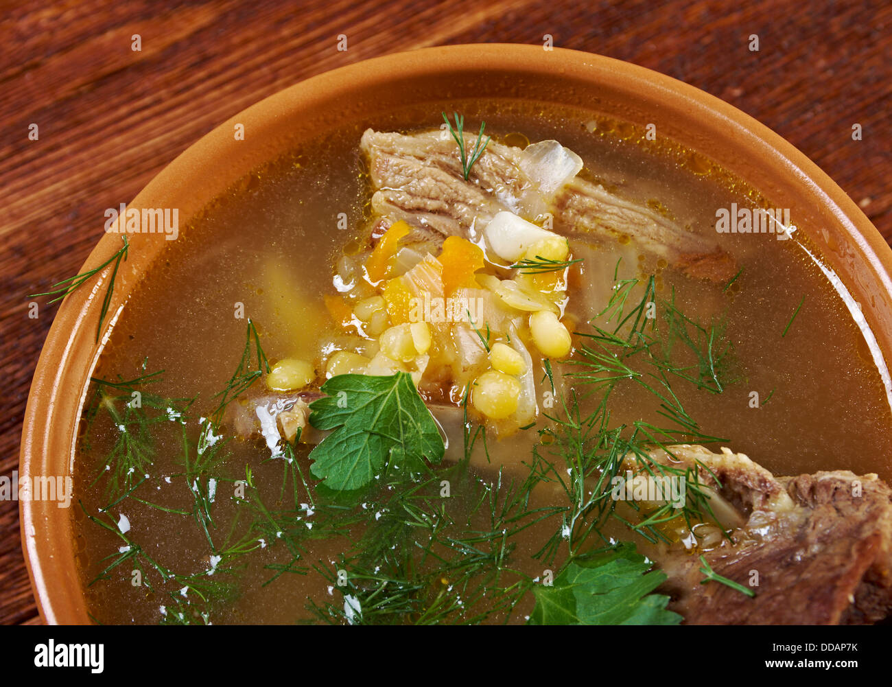 Pea soup with beef ribs .farmhouse kitchen Stock Photo