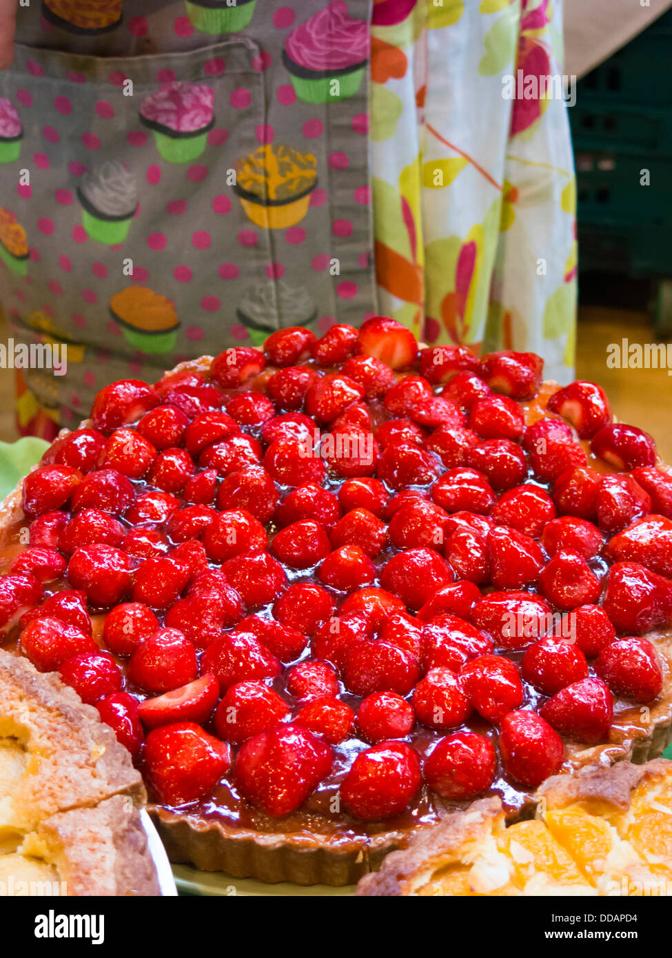 Large Strawberry flan/dessert on sale on food stall Buxton Derbyshire ...