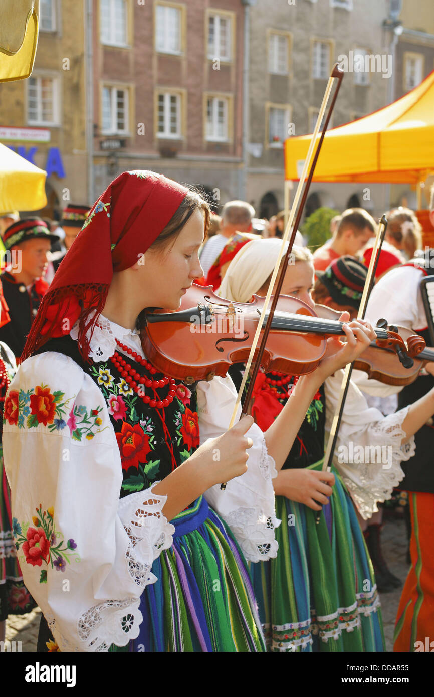 Lowicz folk musicians, Parade during Folklore Days in Olsztyn, Poland Stock Photo