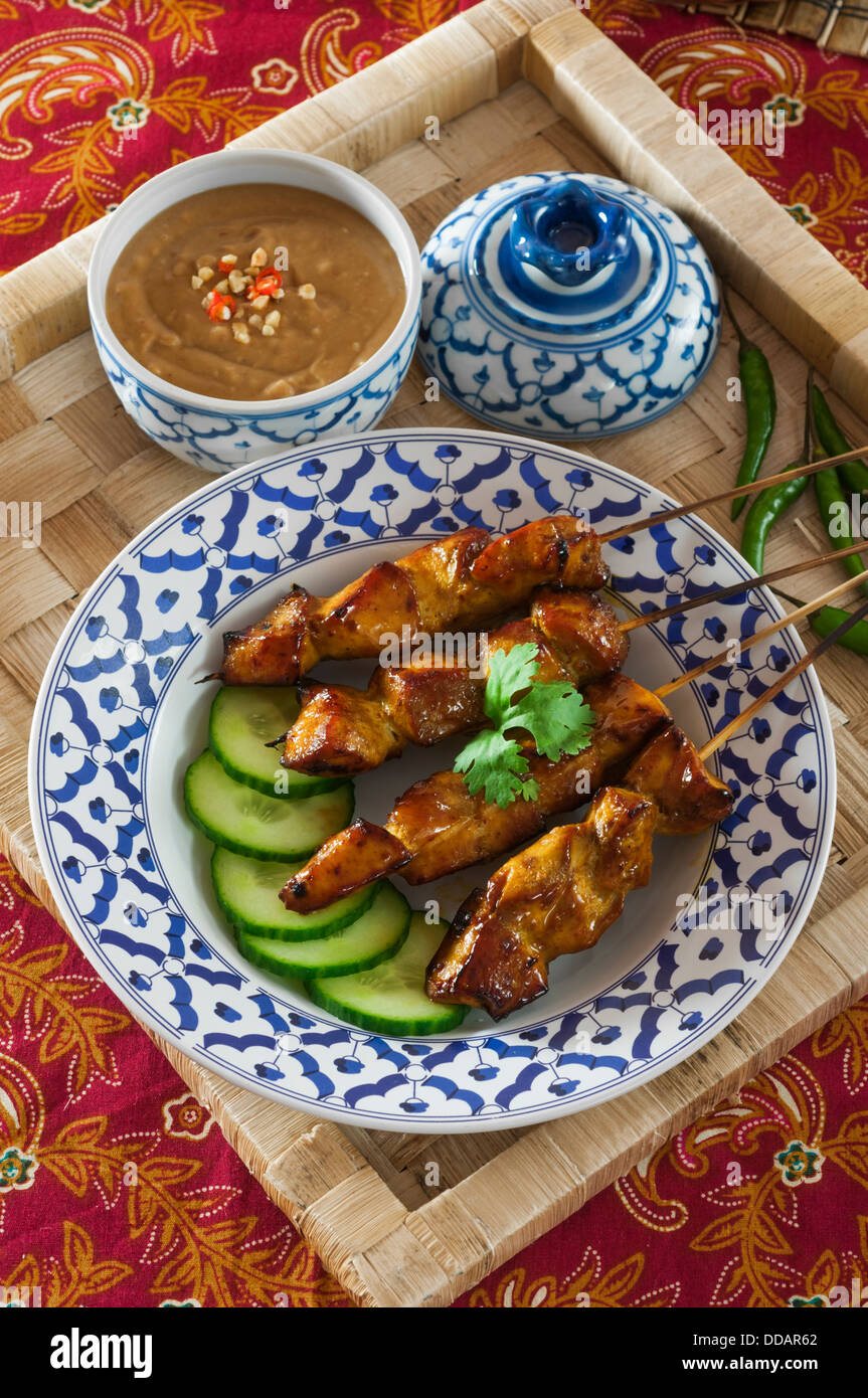 Thai satay with peanut sauce Thailand Food Stock Photo
