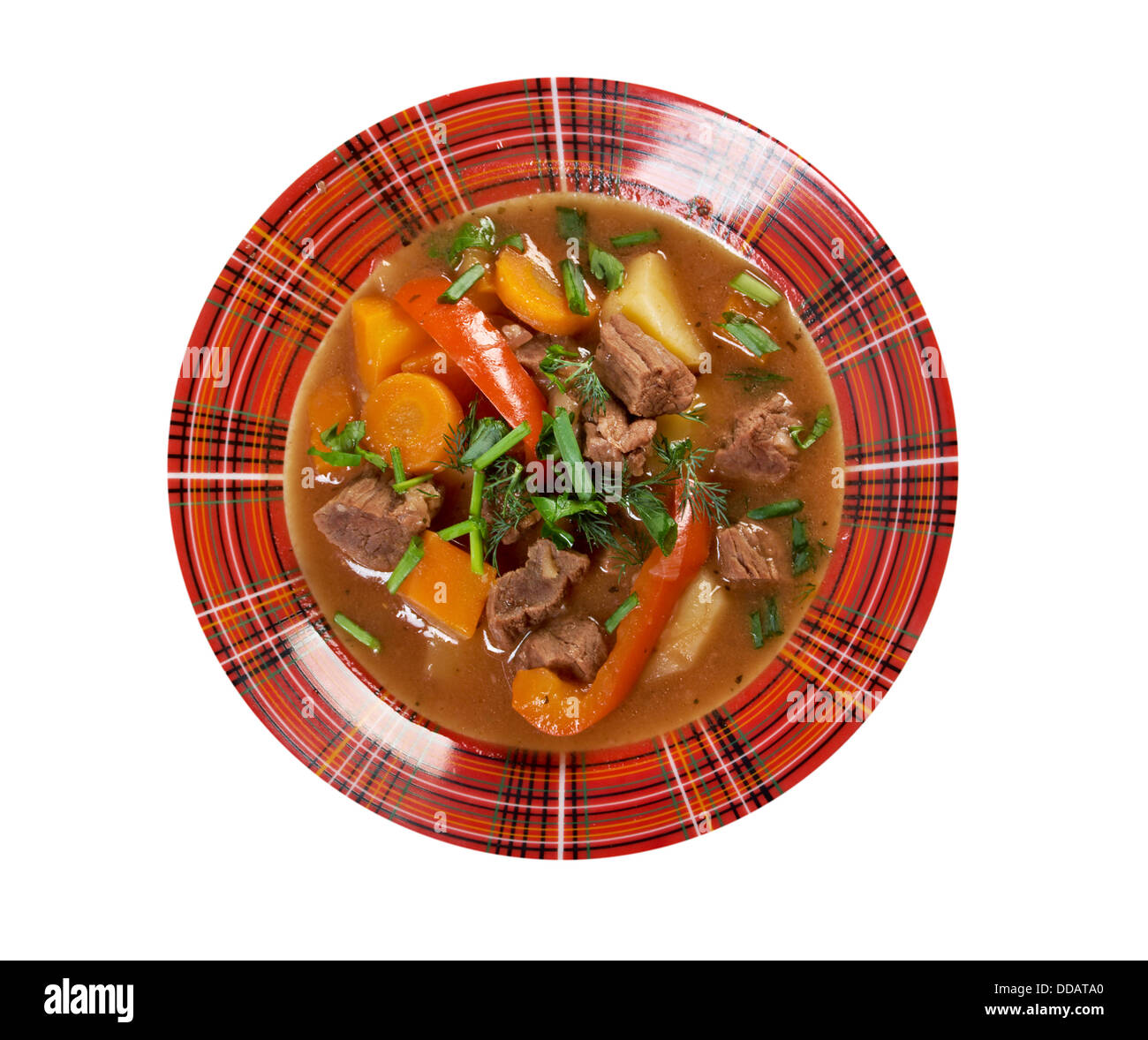 Irish stew farm-style with tender lamb meat, potatoes and vegetables Stock Photo