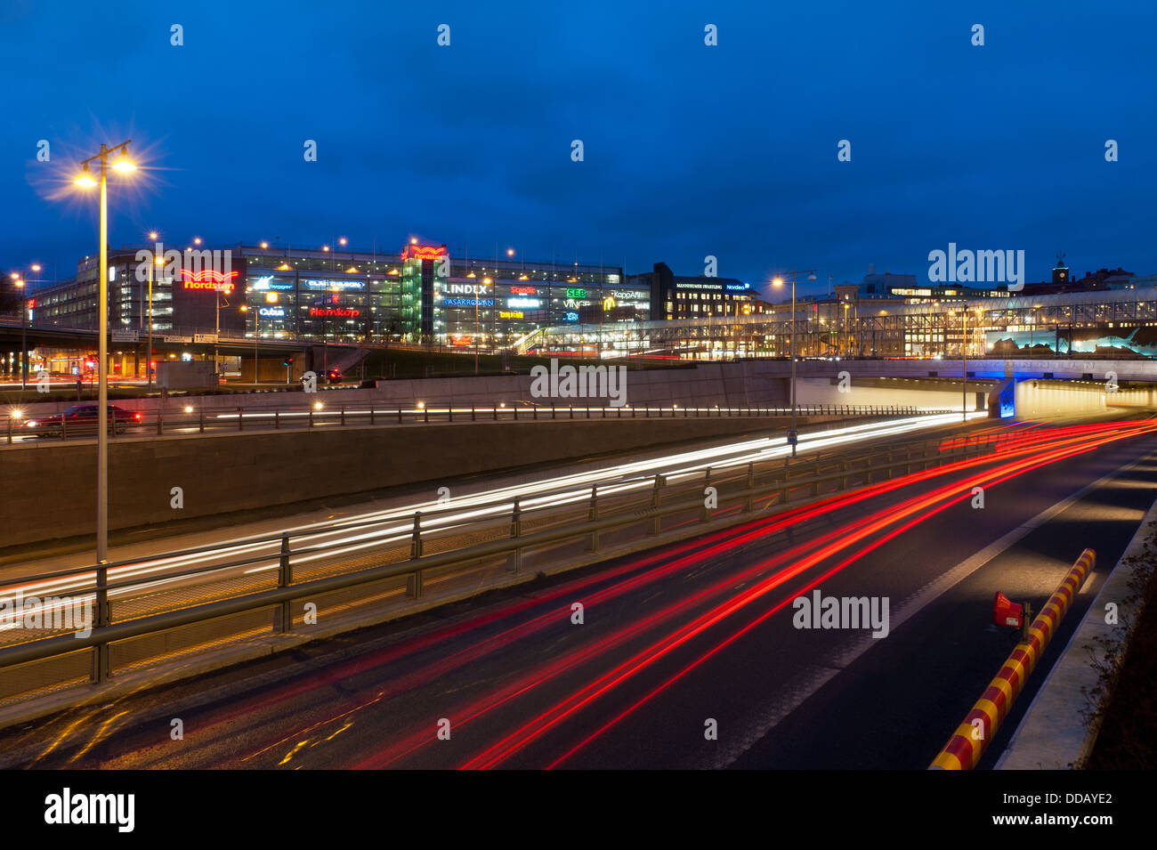 Traffic on main road at night, Gothenburg, Sweden Stock Photo