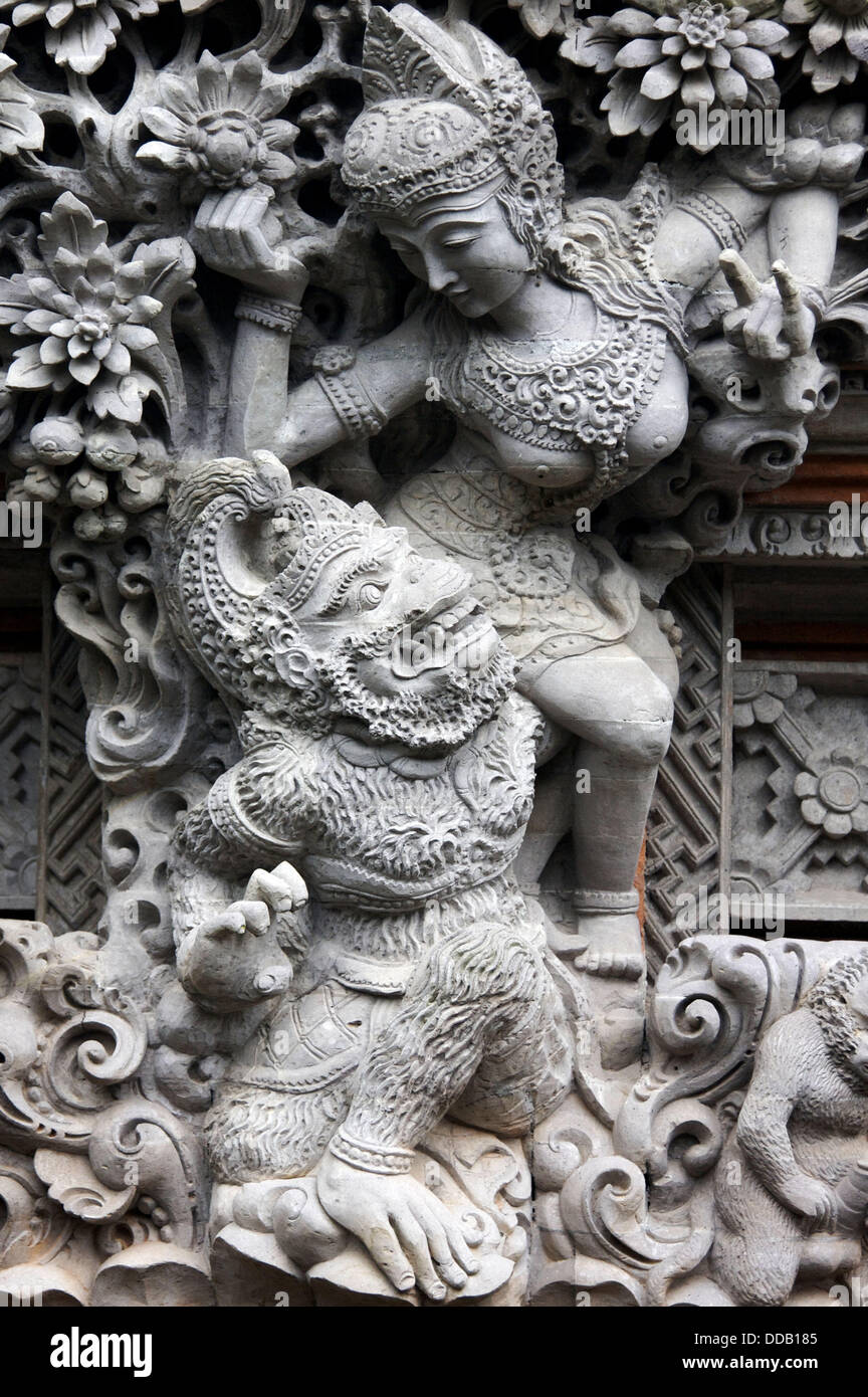 A sculture of   Balinese Hindu figures in Ubud, Ball. Stock Photo