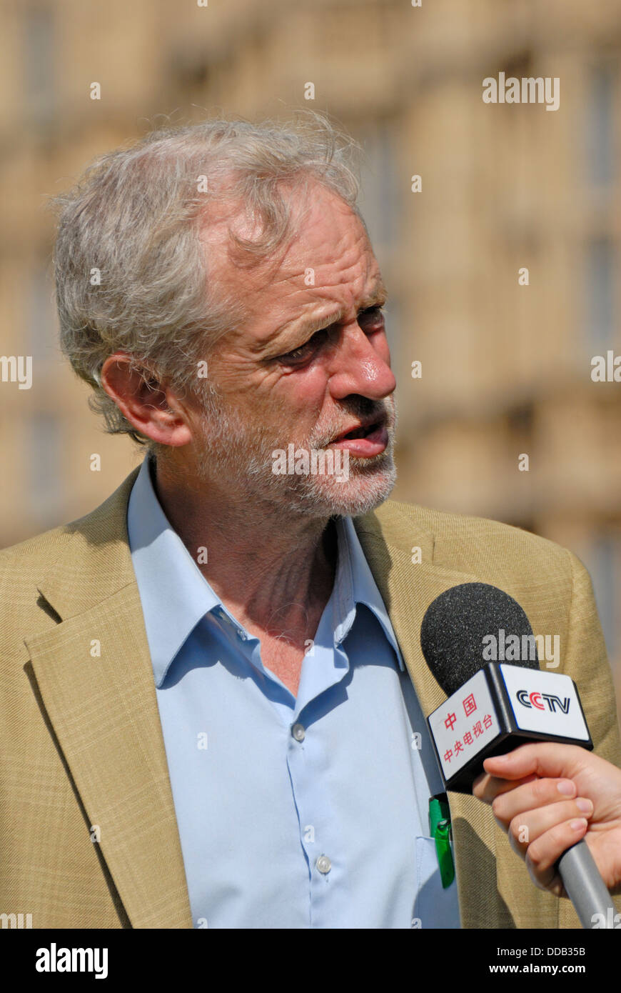 Jeremy Corbyn MP (Labour) being interviewed outside Parliament Stock Photo