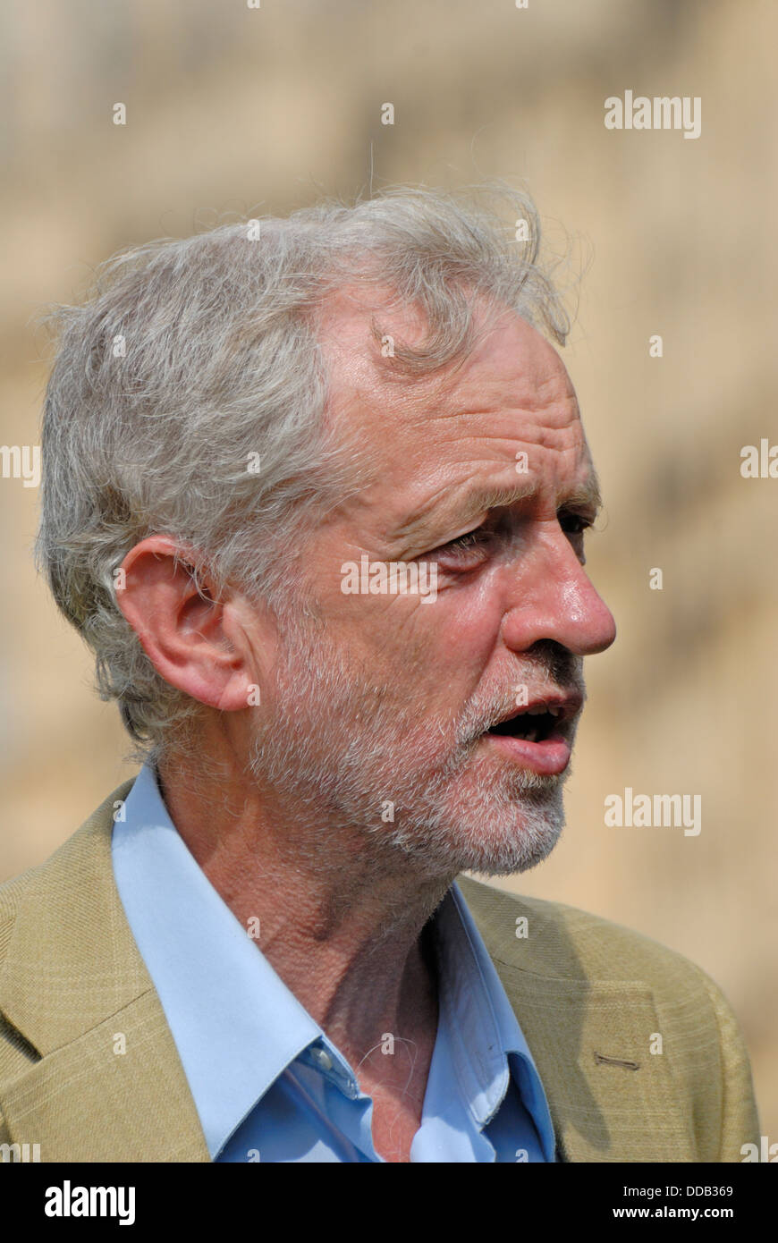 Jeremy Corbyn MP (Labour) being interviewed outside Parliament Stock Photo