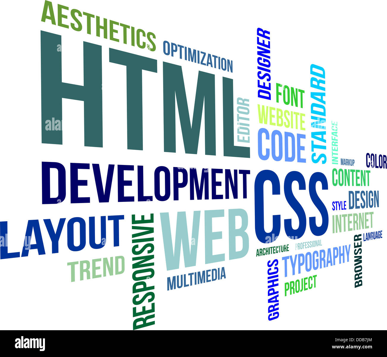 A word cloud of html and css related items Stock Photo