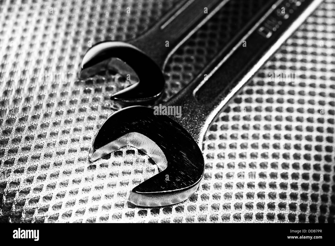 Iron spanners set over metal surface Stock Photo