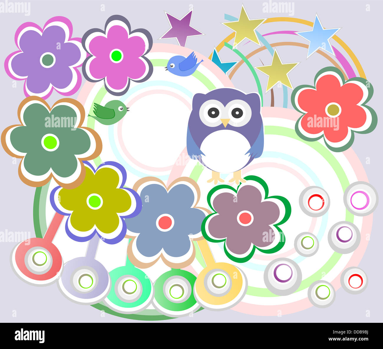 Seamless pattern with birds owls and flowers Stock Photo - Alamy