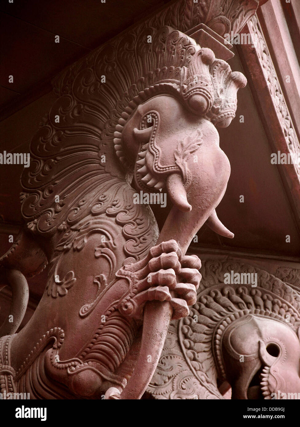 Woodcarvings on Kuthirarnalika Palace Museum. The Palace was built by the King of Travancore, who was a great poet, musician, Stock Photo