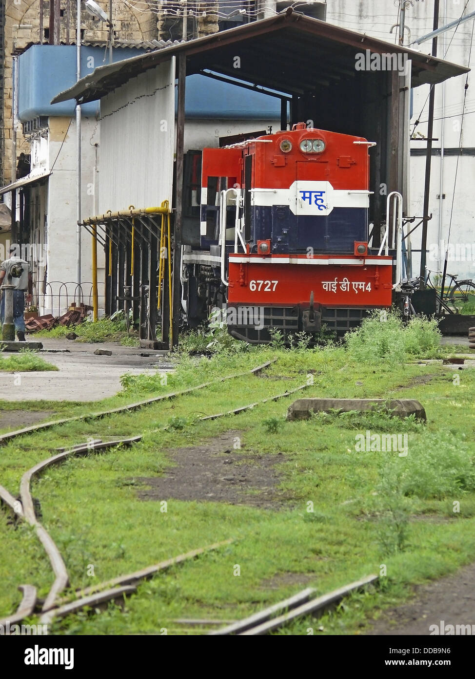 Railway Diesel Engine on Meter gauge in a loco shade Mhow