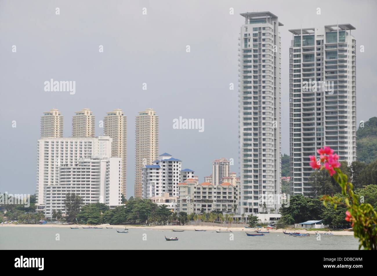 Town, Penang (Malaysia) beach and condos in Tanjung Bunga, seen