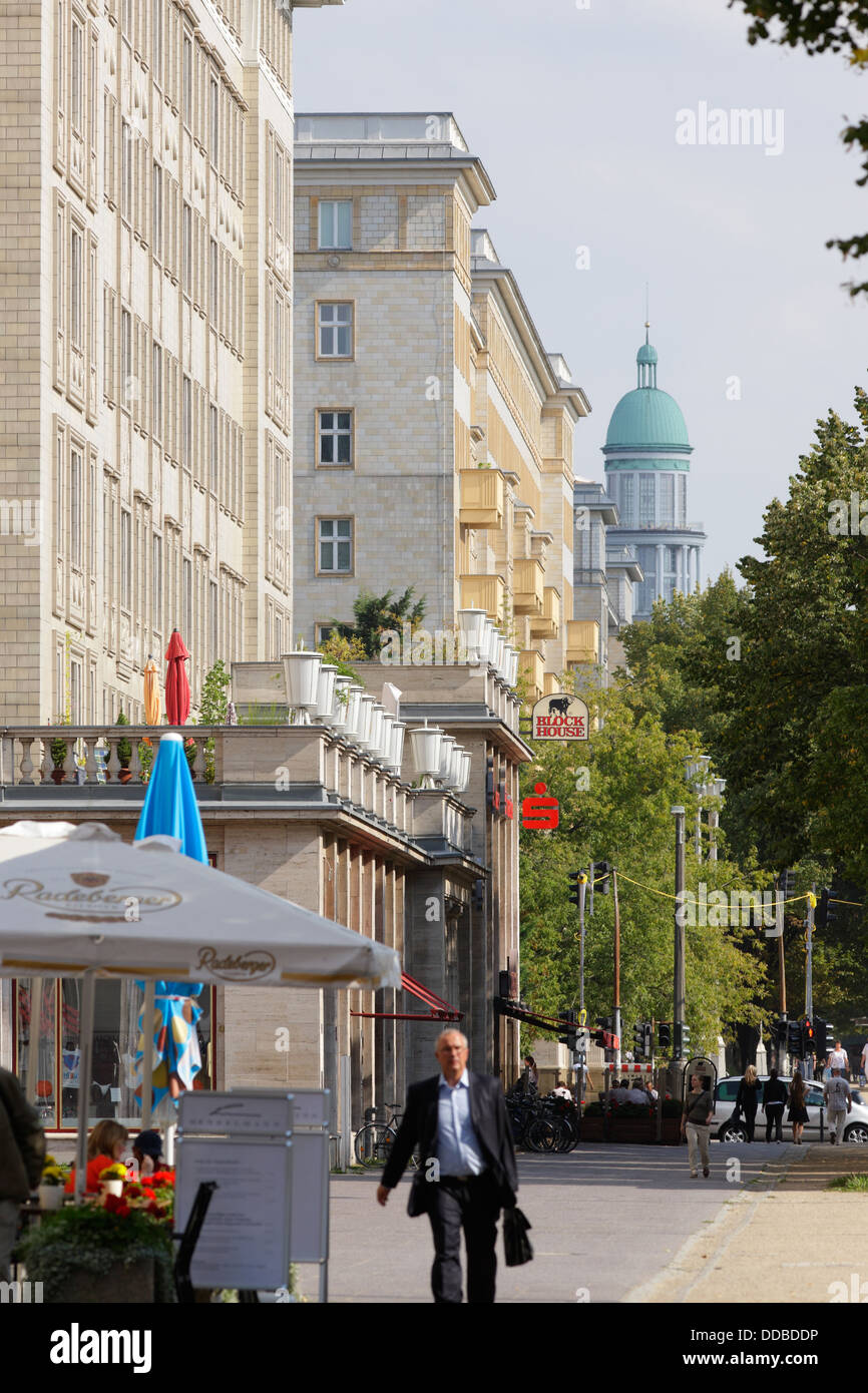 Berlin, Germany, living and Geschaeftsgebaeude in Karl-Marx-Allee in Berlin-Friedrichshain Stock Photo