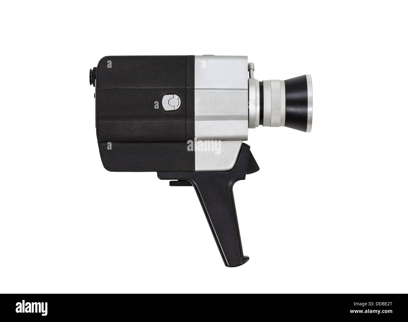 Vintage super 8 film camera with all text and markings removed, isolated with clipping path. Stock Photo