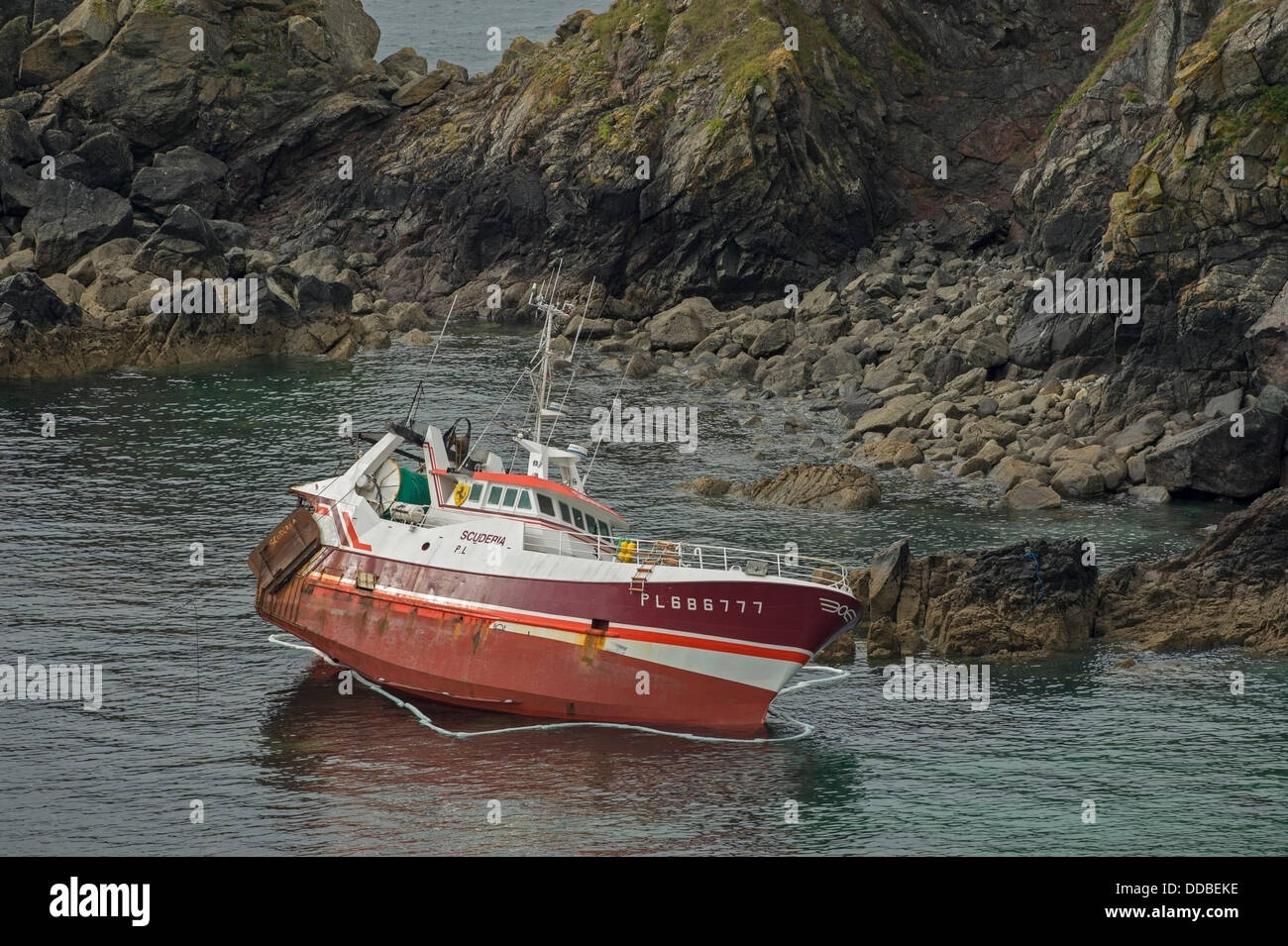 Lizard, Cornwall . 30th Aug, 2013. The Scuderia ran aground in Lankidden Cove on The Lizard Penninsula at around 11pm Wednesday Stock Photo