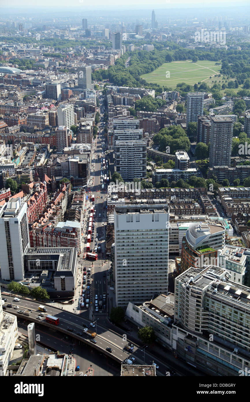 aerial view looking down the Edgware Road to Hyde Park corner Stock Photo