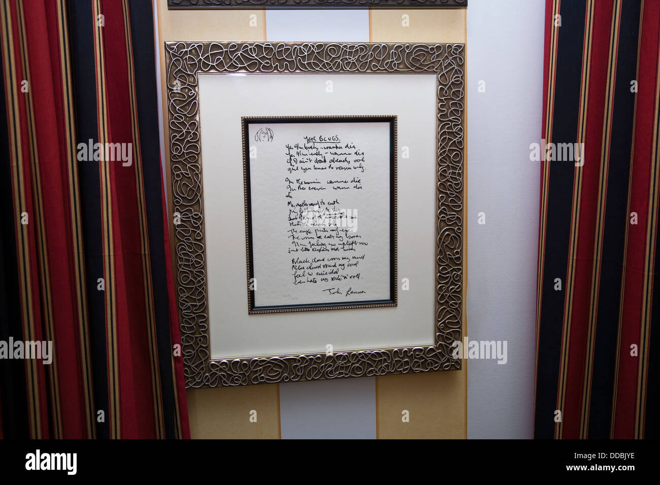 John Lennon lyrics are among the rare music memorabilia decorating the popular 'Sixties Suite' at Hotel Monaco, Denver, CO, USA Stock Photo
