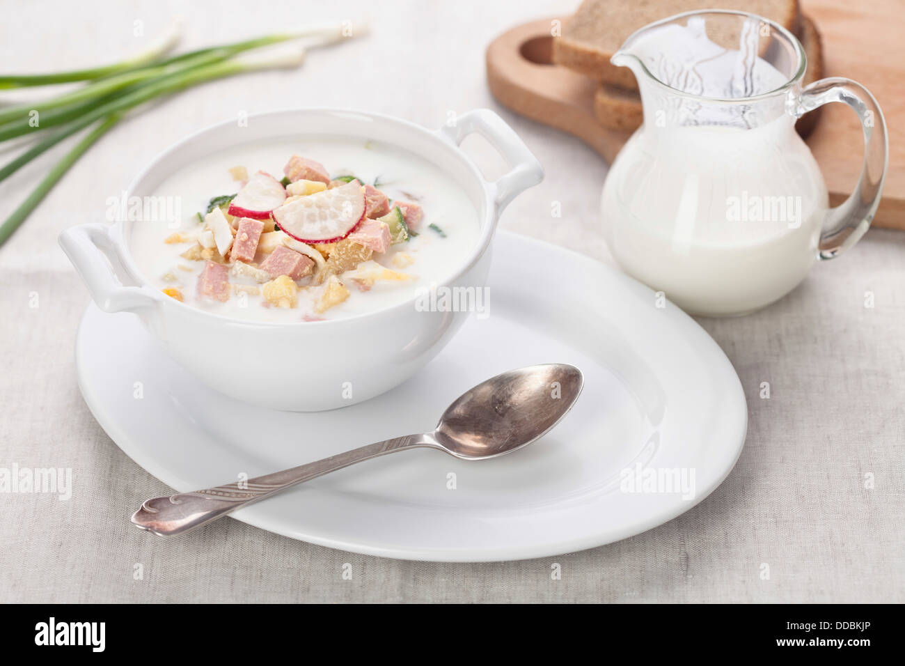 Cold kefir soup with eggs and sausage Stock Photo Alamy