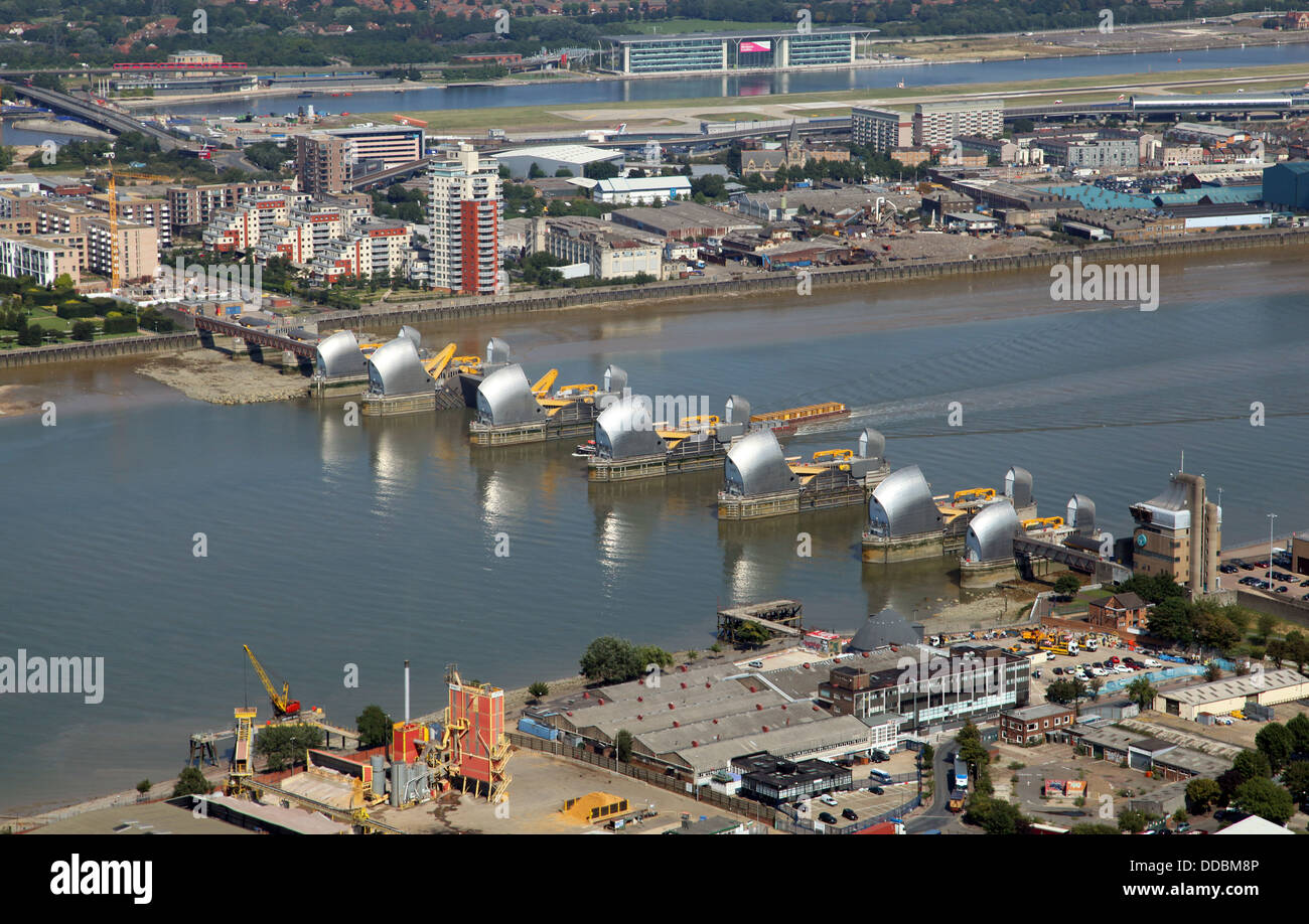 aerial view of The Thames Barrier in East London Stock Photo