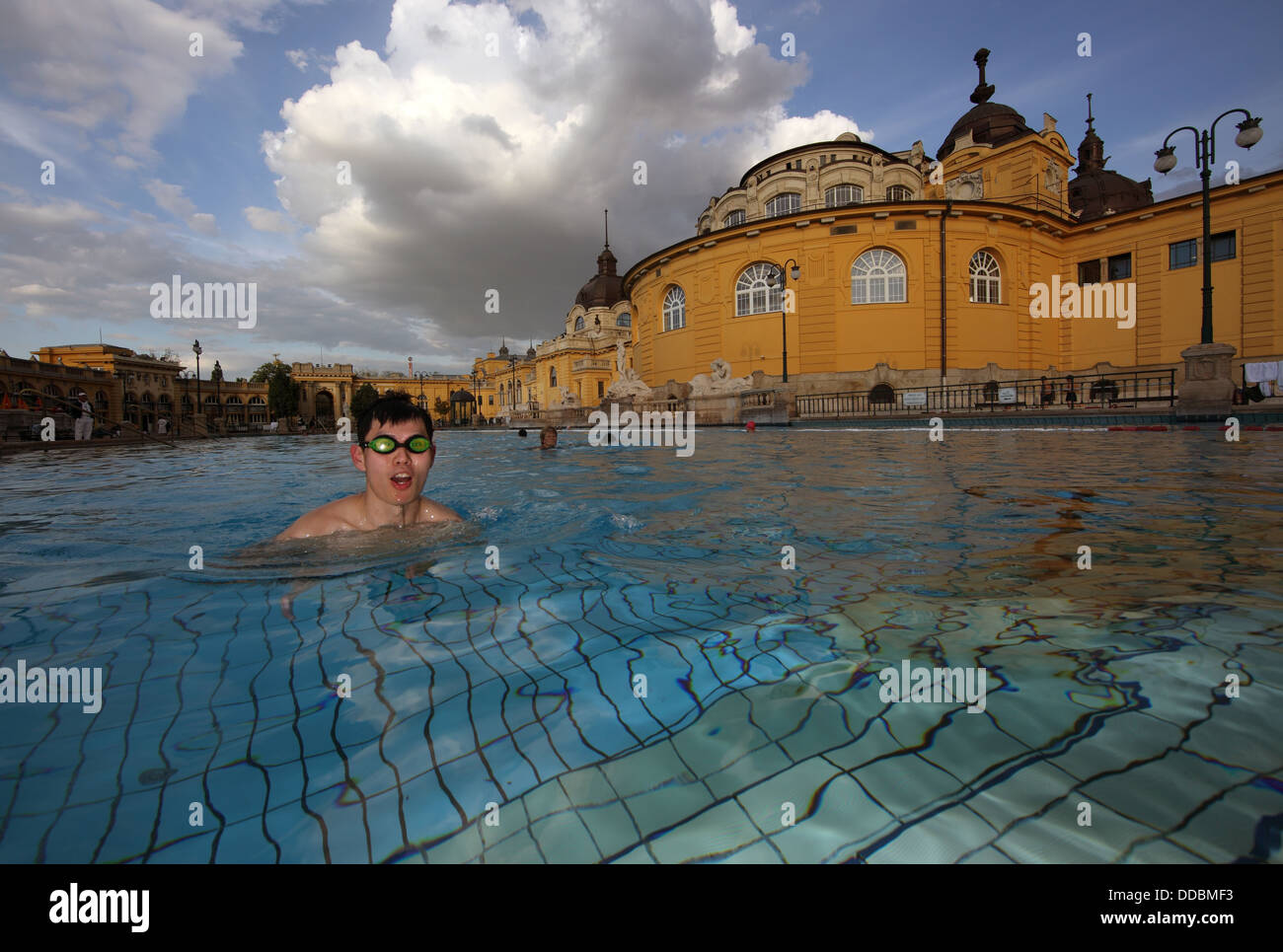 Budapest, Hungary, float in an external pool of Szechenyi Thermal Baths Stock Photo