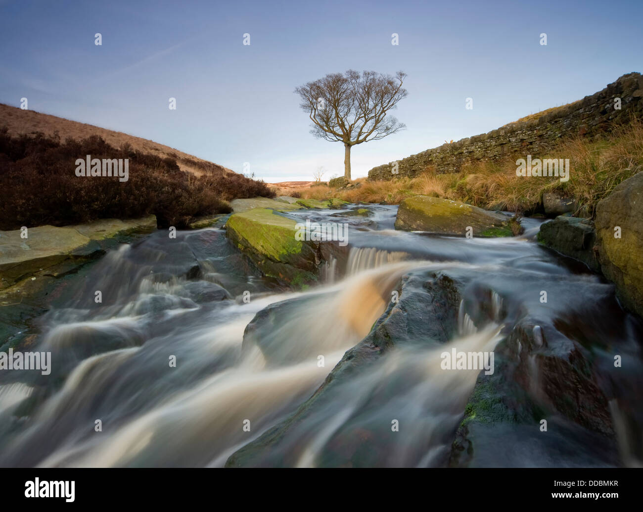 close up of a waterfall on moorland near to the west yorkshire town of hebden bridge in calder dale Stock Photo
