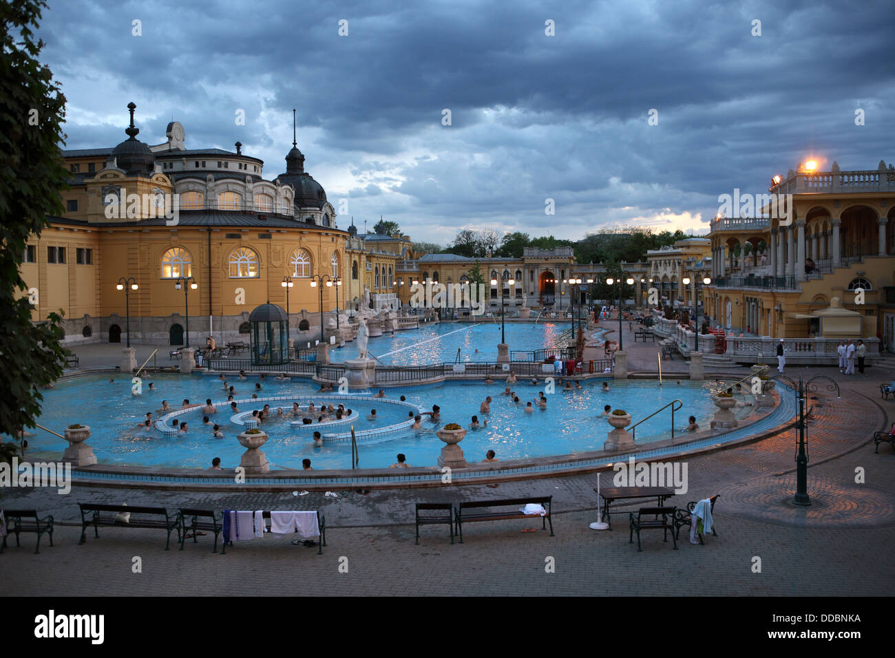 Budapest, Hungary Szechenyi thermal baths in the evening Stock Photo