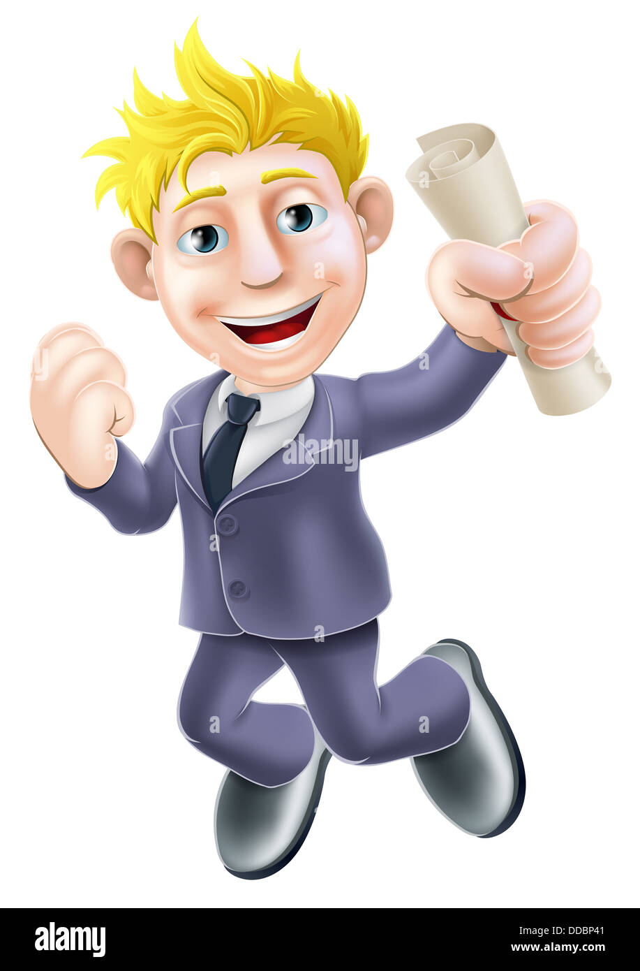 Businessman with certificate qualification or scroll. Education concept, learning, training or passing professional examination Stock Photo