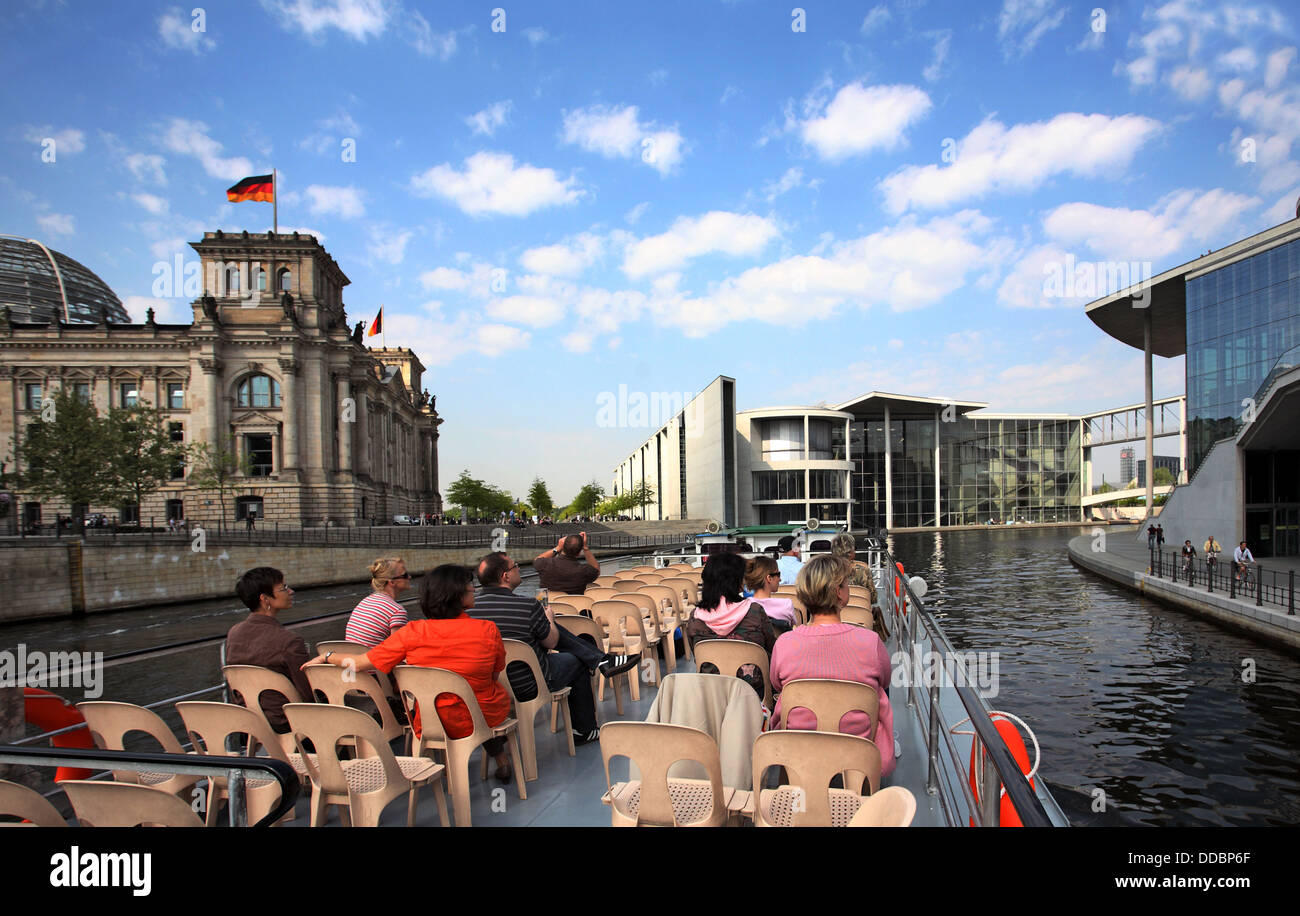 Berlin, Germany, tourists visit on a steamboat, the government district Stock Photo