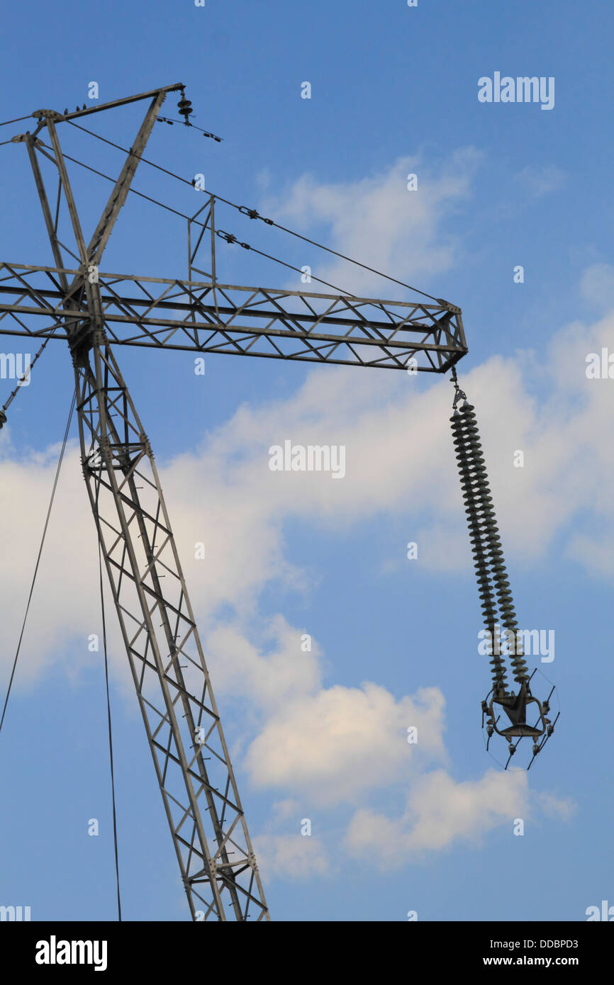 fragment of transmission lines, power lines Stock Photo