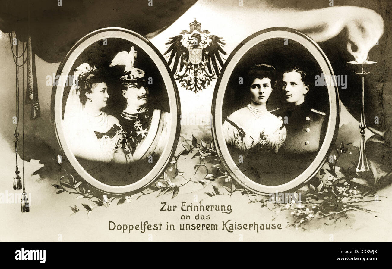 Commemorative card for silver wedding anniversary in 1906 by William II, Stock Photo