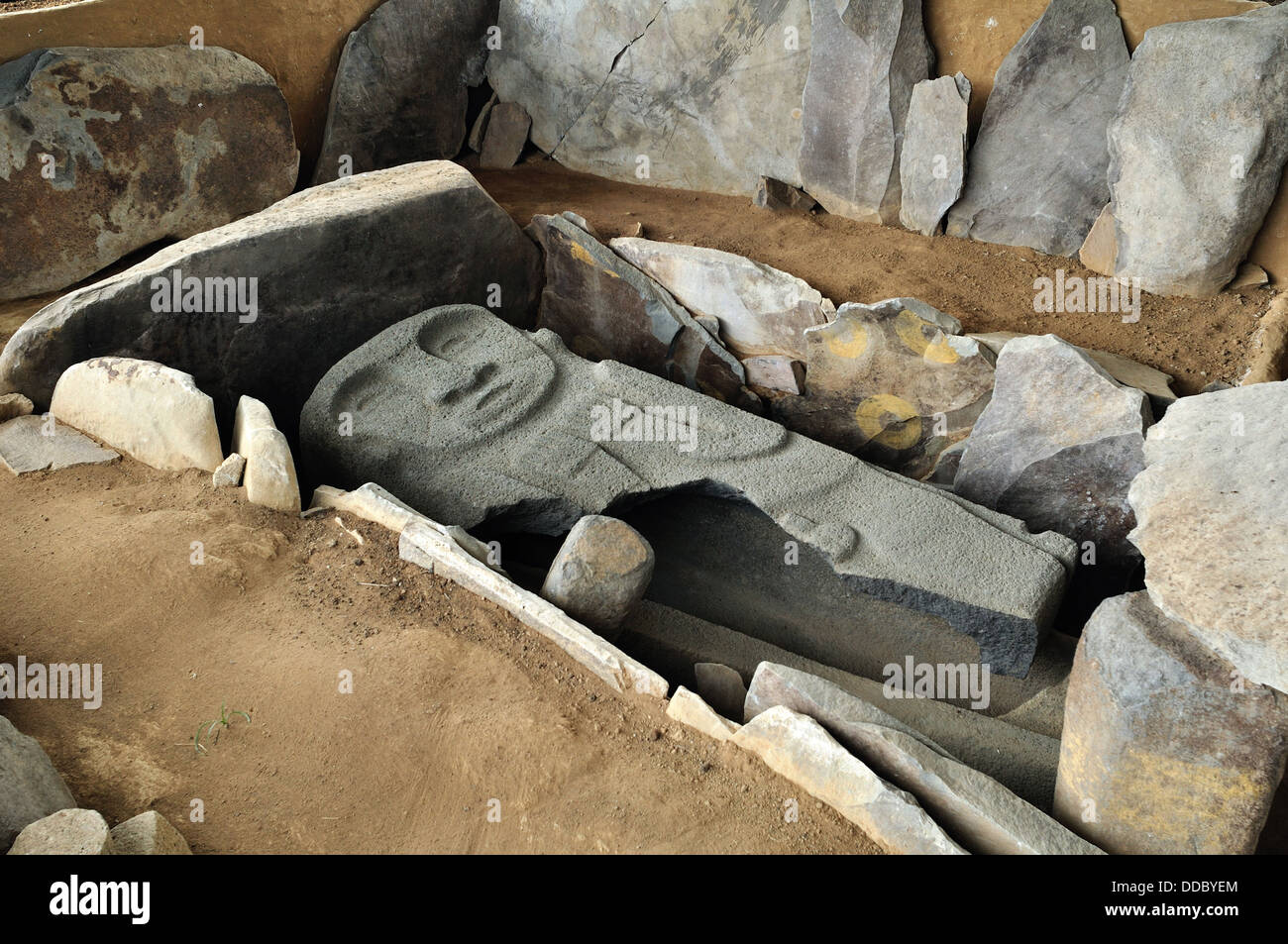Sarcophagus - Alto de los Idolos in ISNOS - Archaeological Park of SAN AGUSTIN . Department of Huila.COLOMBIA Stock Photo