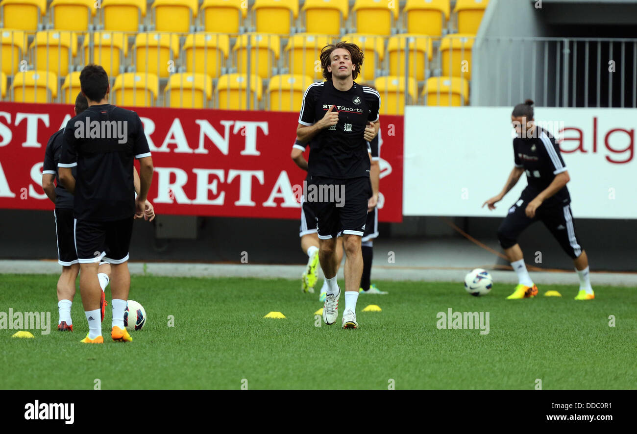 Ploiesti, Romania. Wednesday 28 August 2013  Pictured: Michu training at Petrolul Ploiesti Stadium.   Re: Swansea City FC arrive to Romania for a press conference and training session, a day before their UEFA Europa League, play off round, 2nd leg, against Petrolul Ploiesti in Romania. © D Legakis/Alamy Live News Stock Photo