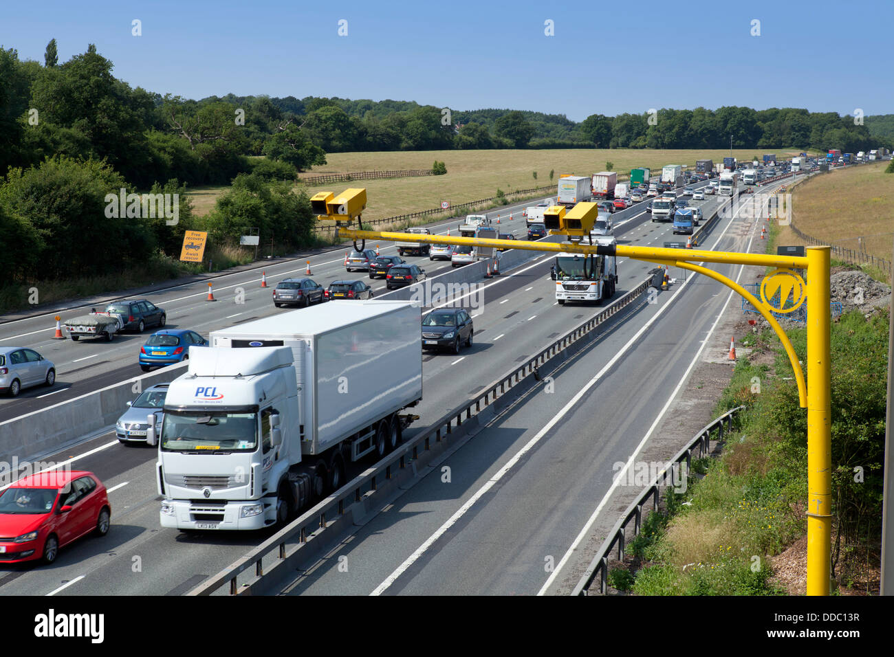 Average speed camera on M25 with truck and cars Stock Photo Alamy