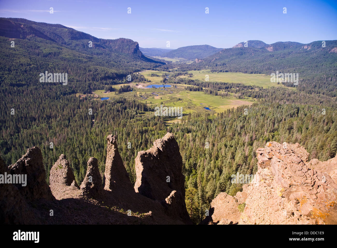 Coming from wolf creek pass toward pagosa springs hi-res stock