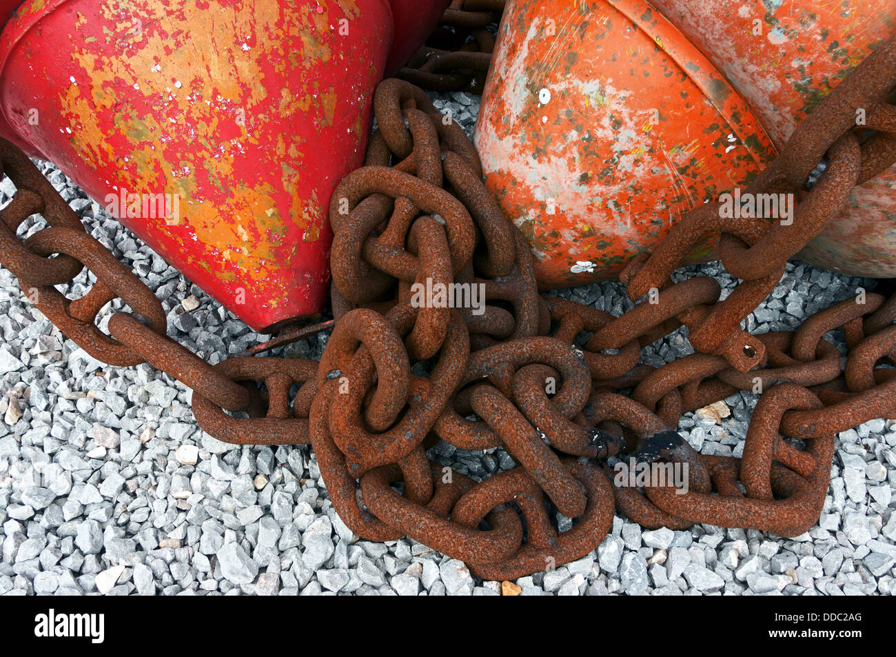 metallic nautical chains with buoys Stock Photo