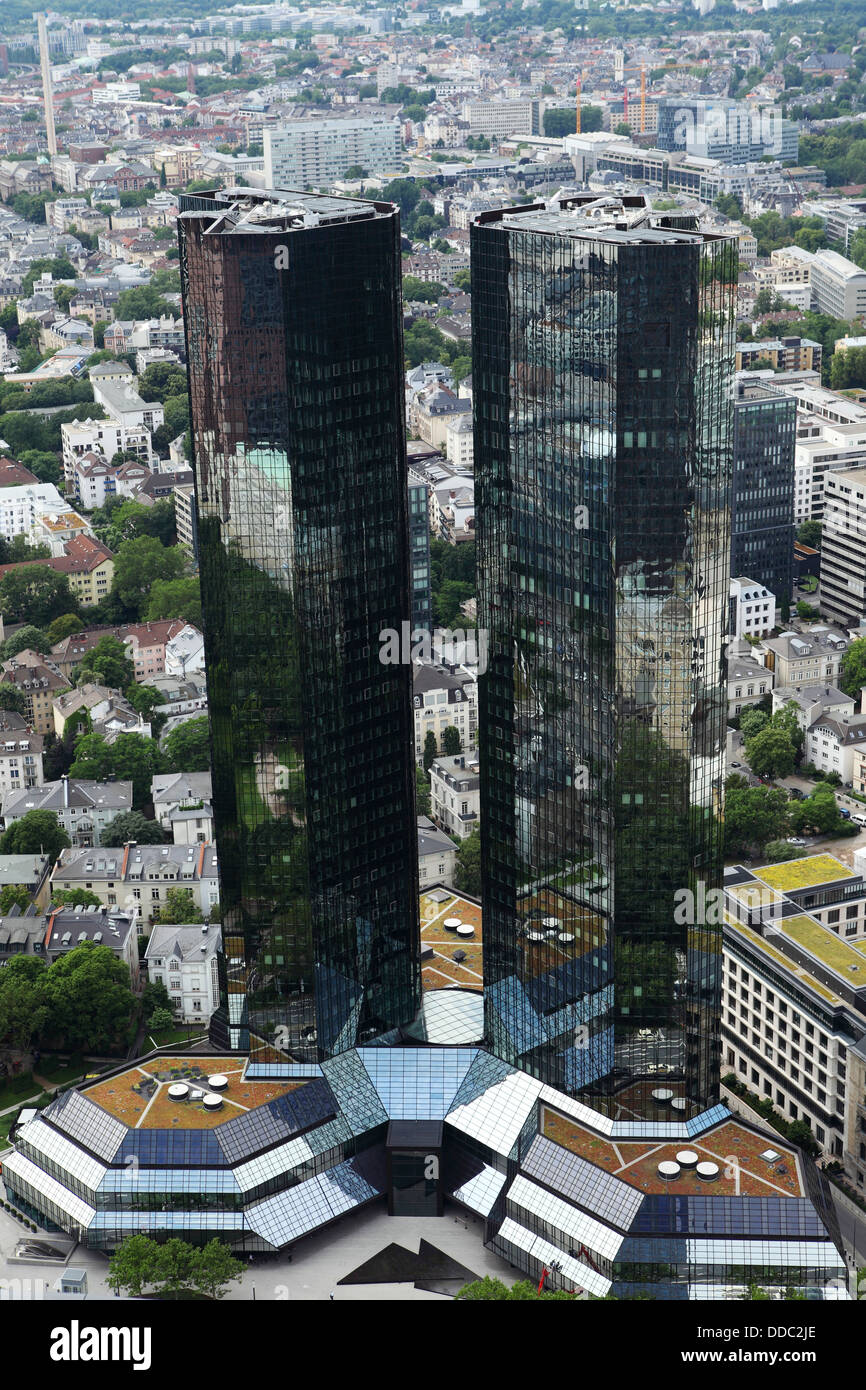 The Deutsche Bank head office skyscrapers in Frankfurt-am-Main, Germany. Frankfurt is the capital of Hesse. Stock Photo
