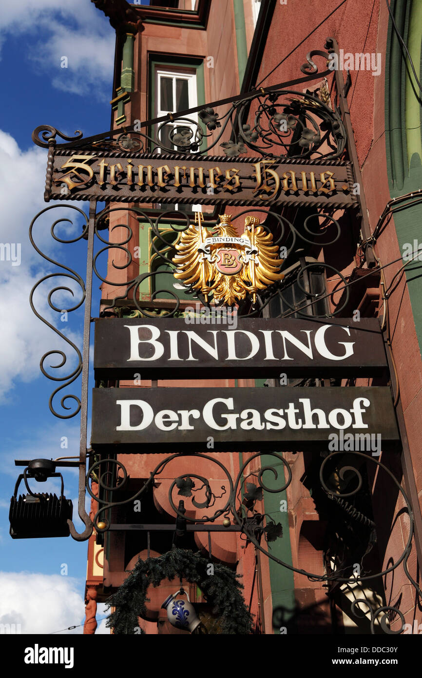 The Steineres Haus traditional pub with beer garden in Frankfurt-am-Main, Germany. Stock Photo