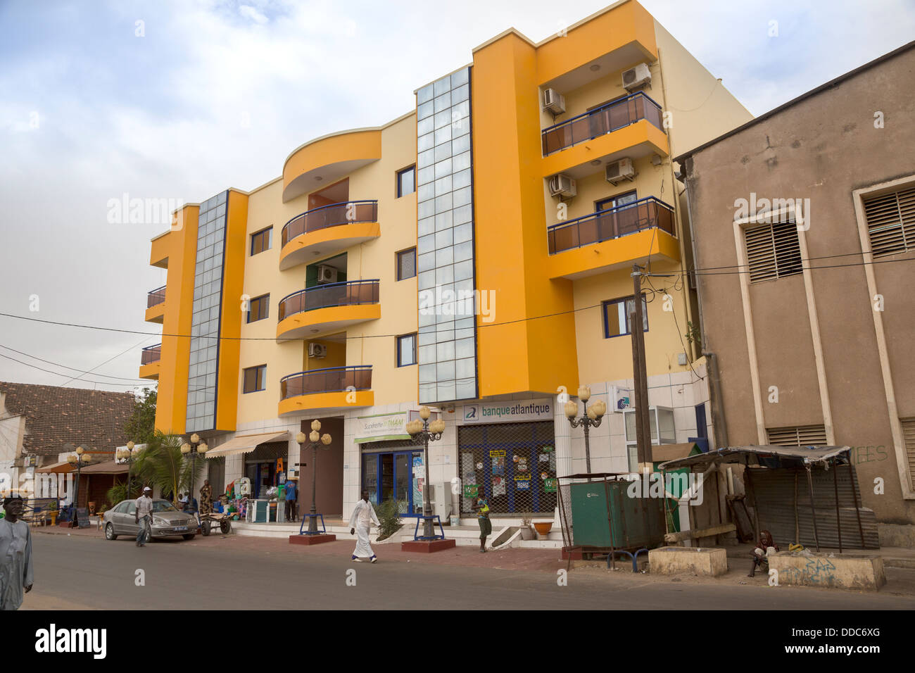 Kaolack, Senegal.  Building Housing a Bank, Sundries Store, and CLUSA (Cooperative League of the USA) Senegal Millet Project. Stock Photo